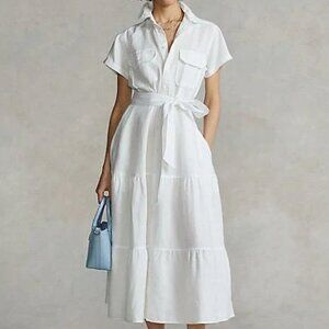 Polo Ralph Lauren White linen tiered midi dress